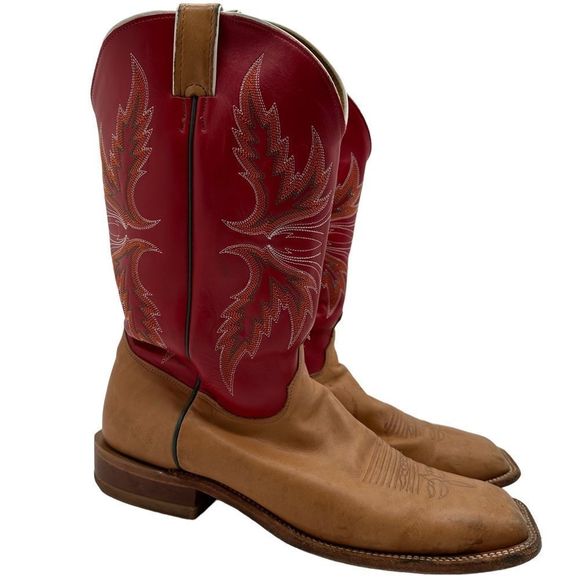 Justin BR 300 Mens 15 Cowboy Boots Square Toe Ranch Red & Ran Leather Rodeo Farm